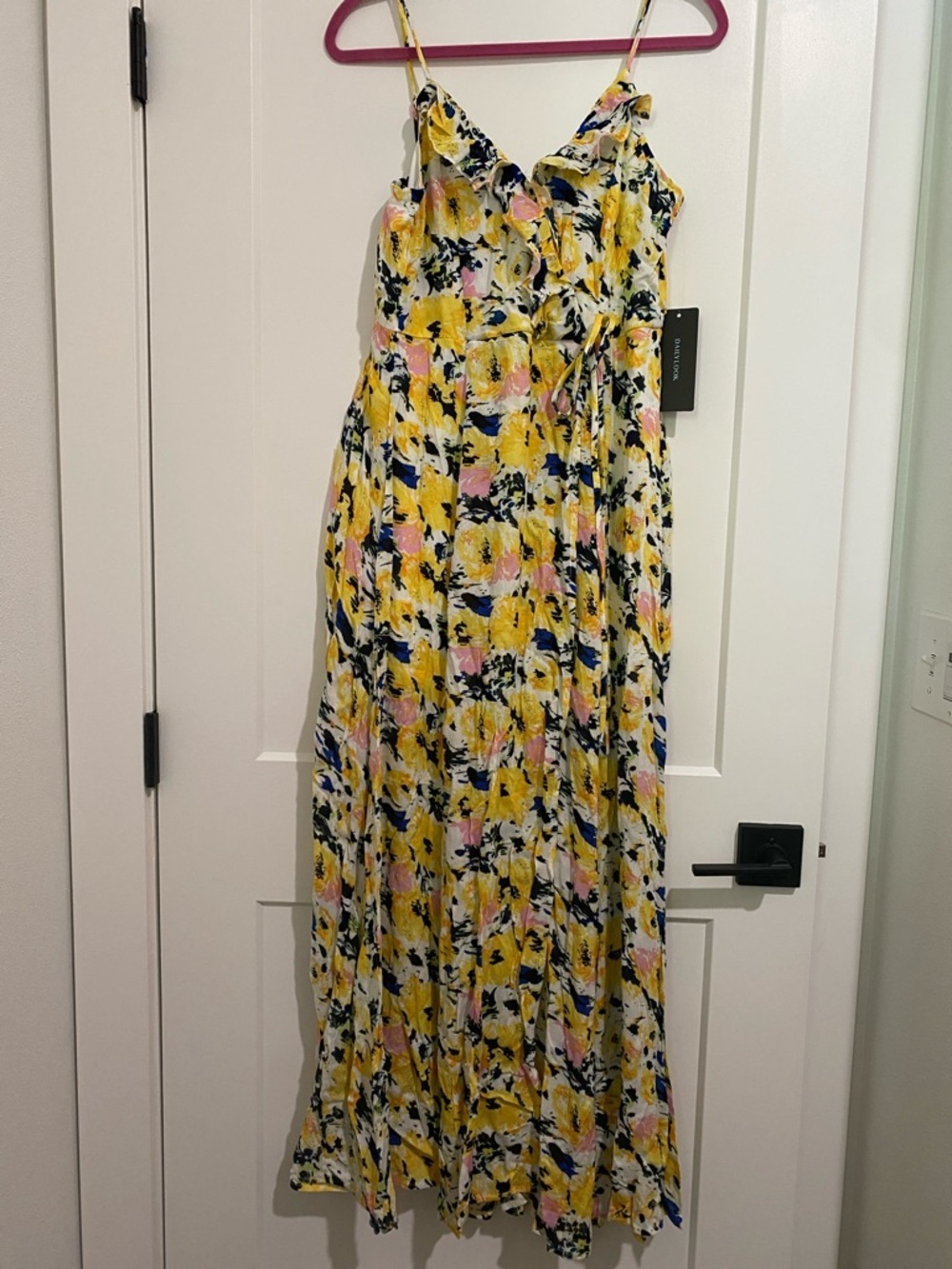 Floral Yellow Spaghetti-Strap Maxi Dress